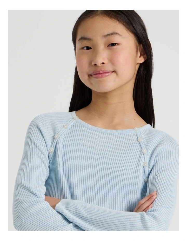 Rib Top with Button Detail in Blue image 3