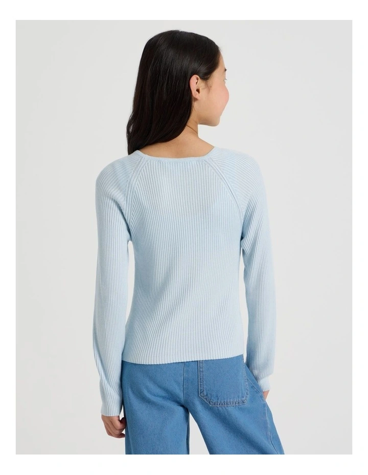 Rib Top with Button Detail in Blue image 5