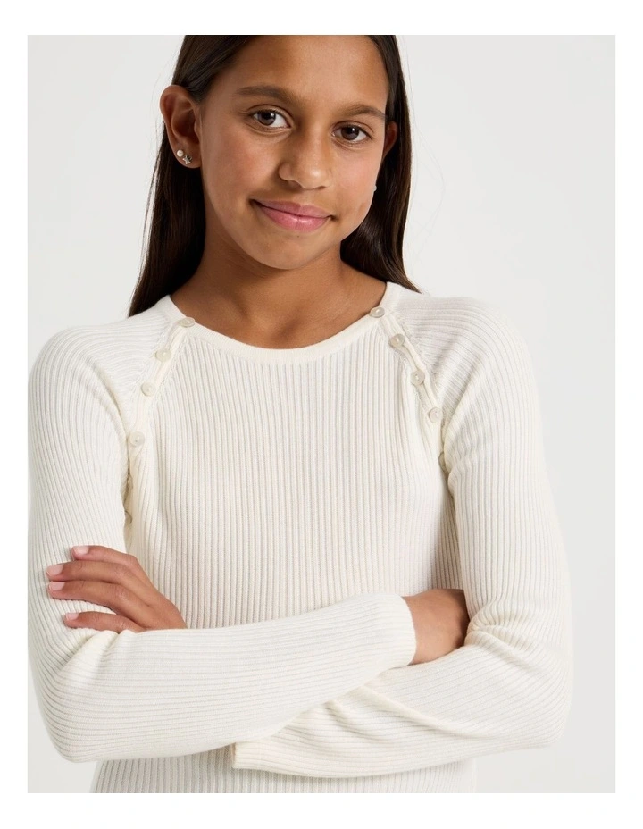 Rib Top with Button Detail in White image 1