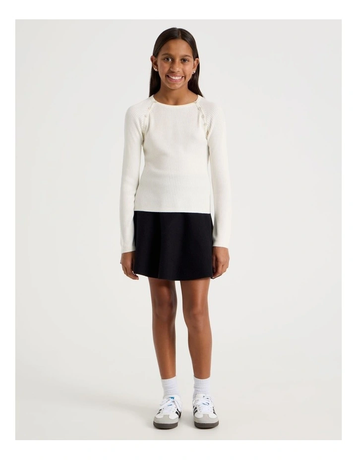 Rib Top with Button Detail in White image 2