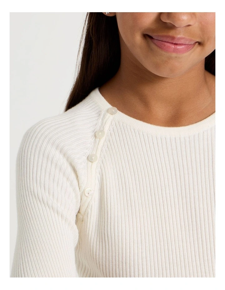 Rib Top with Button Detail in White image 4