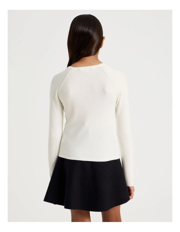 Rib Top with Button Detail in White image 5