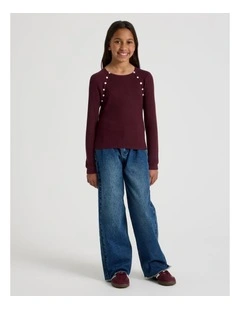 Rib Top with Button Detail in Berry