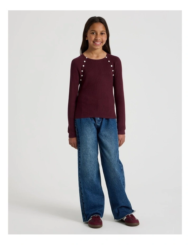 Rib Top with Button Detail in Berry image 1