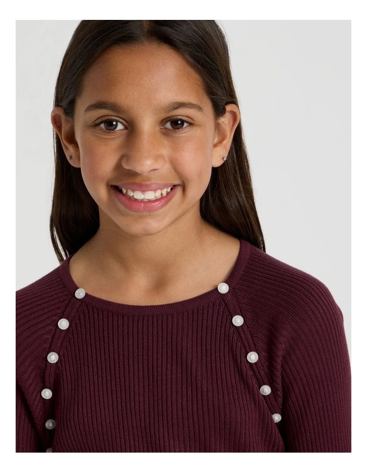 Rib Top with Button Detail in Berry image 2