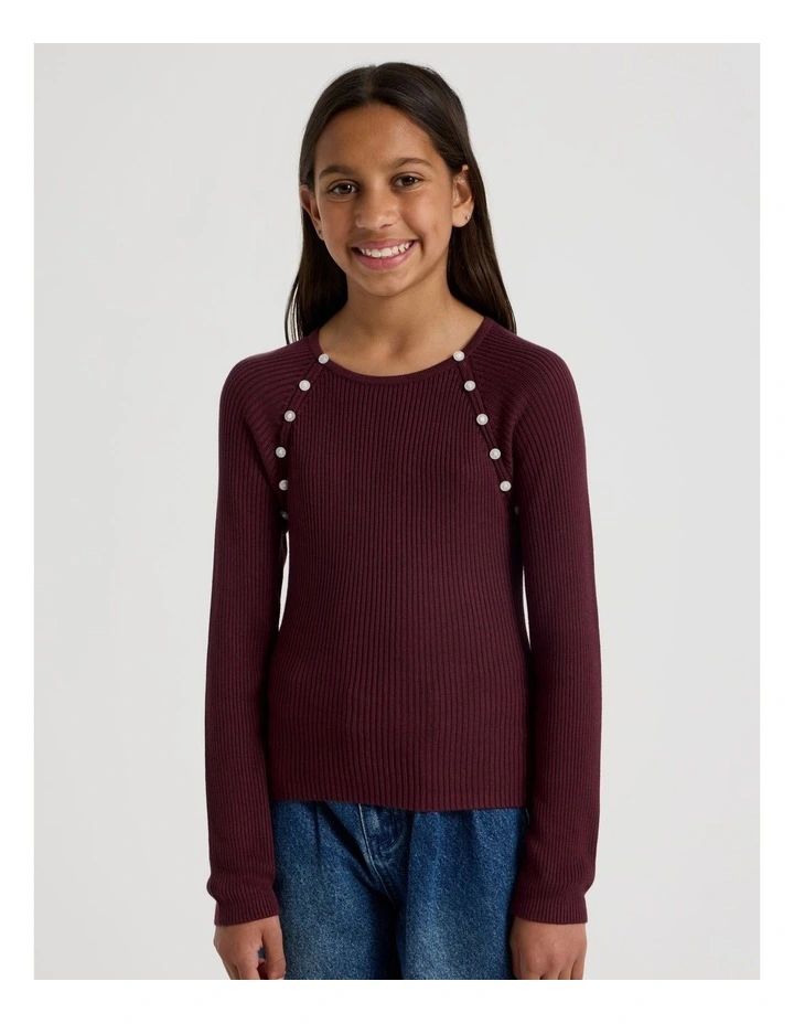 Rib Top with Button Detail in Berry image 3