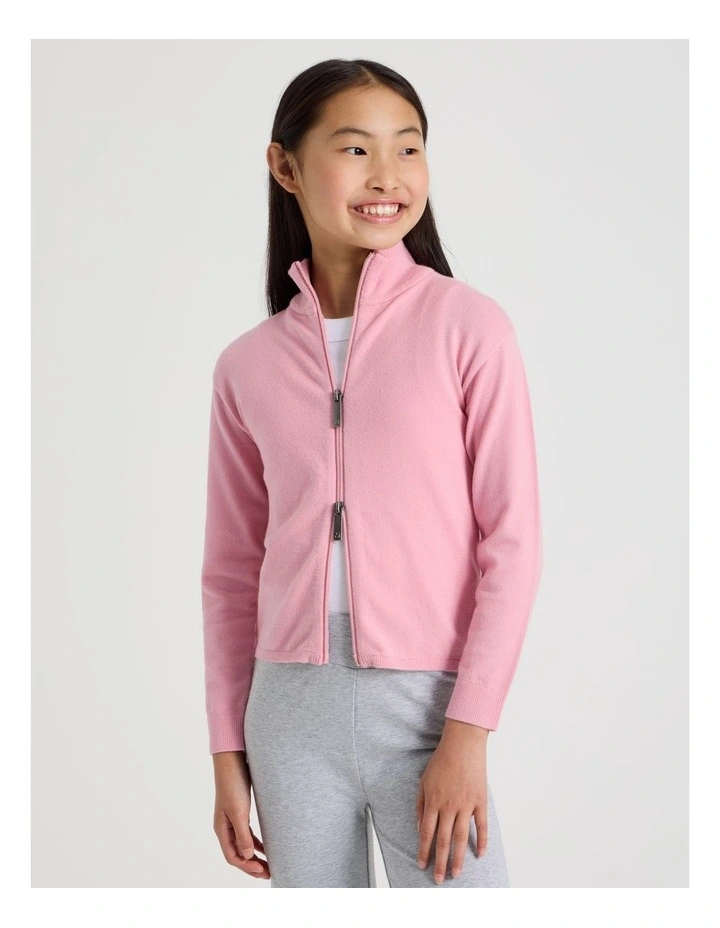 Knitted Zip Thru Cardigan in Pink image 2