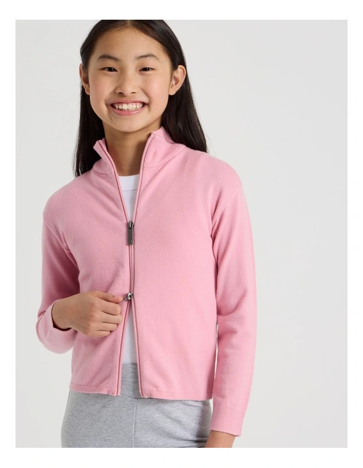 Knitted Zip Thru Cardigan in Pink image 3