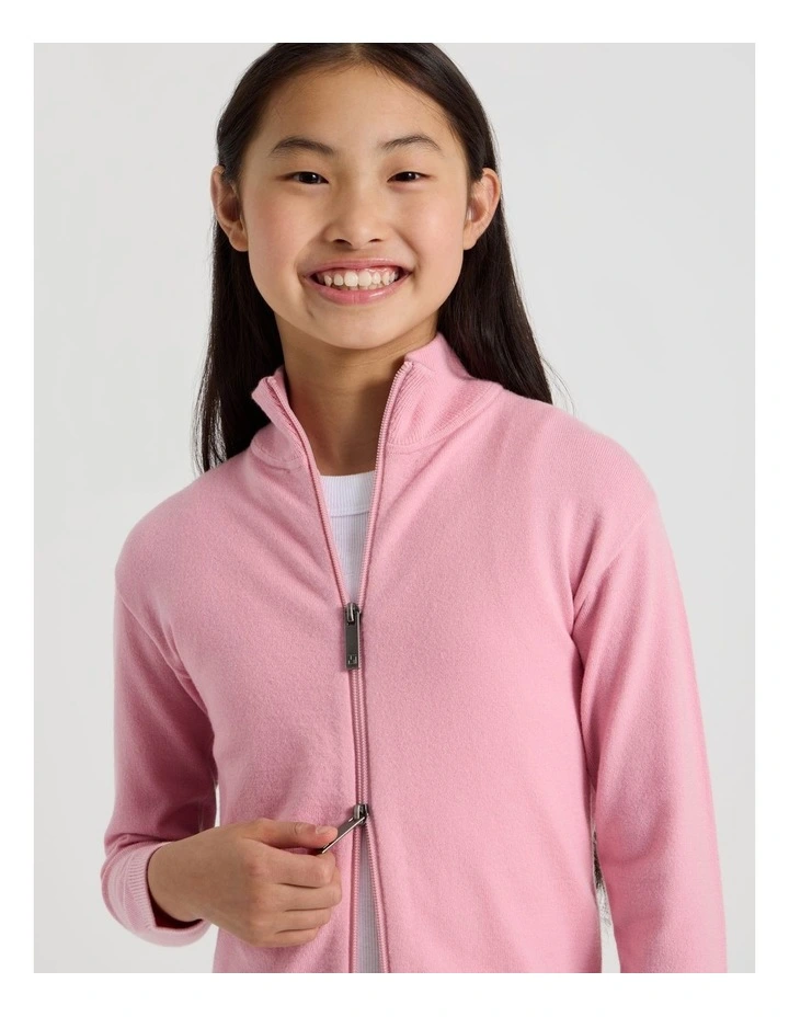 Knitted Zip Thru Cardigan in Pink image 4