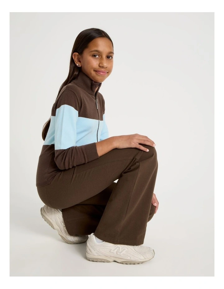 Knitted Zip Thru Cardigan in Brown image 1