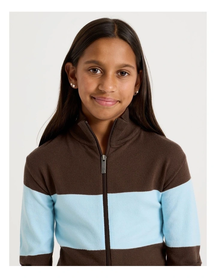 Knitted Zip Thru Cardigan in Brown image 4