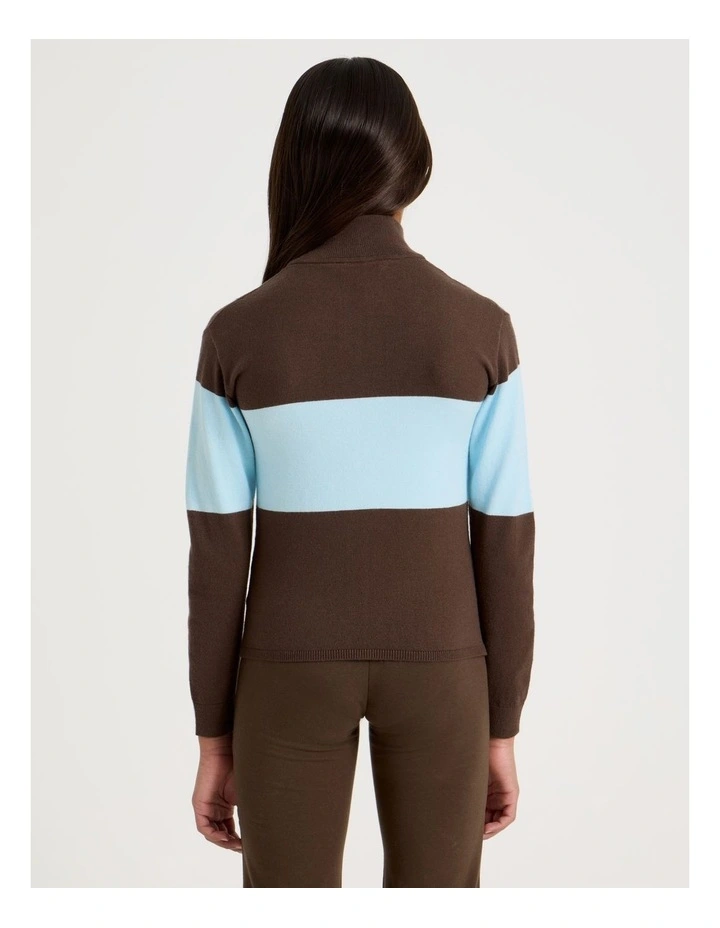 Knitted Zip Thru Cardigan in Brown image 5