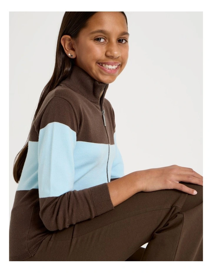 Knitted Zip Thru Cardigan in Brown image 6