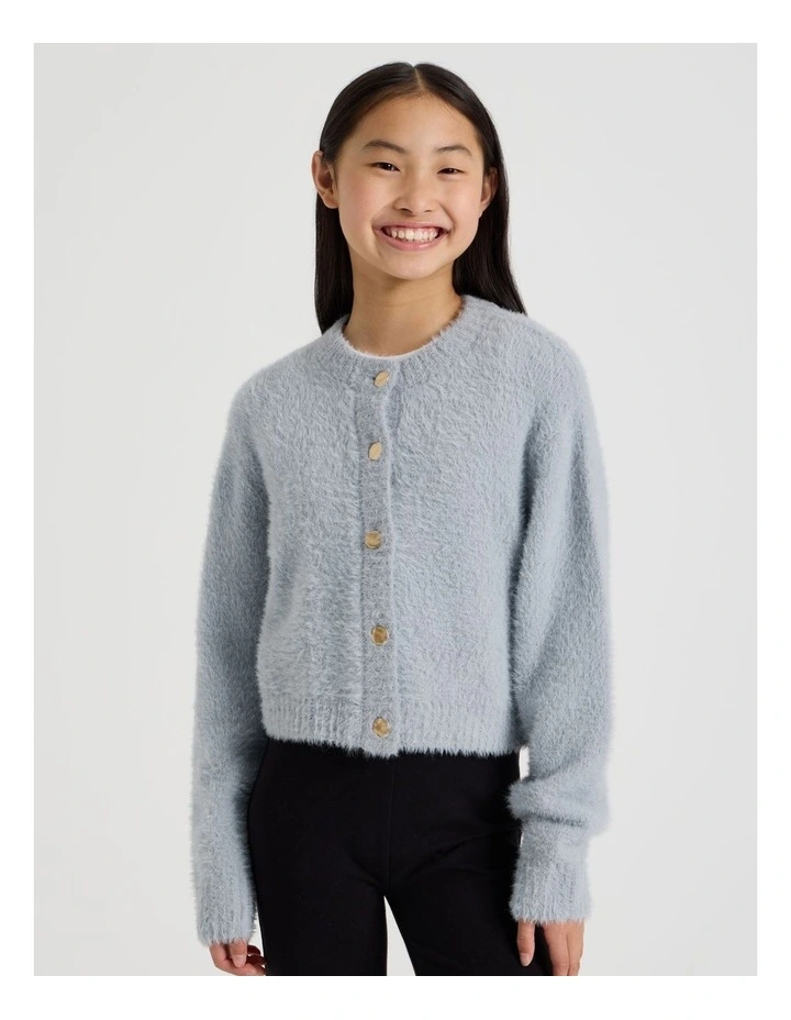 Knitted Fluffy Cardigan in Grey image 2