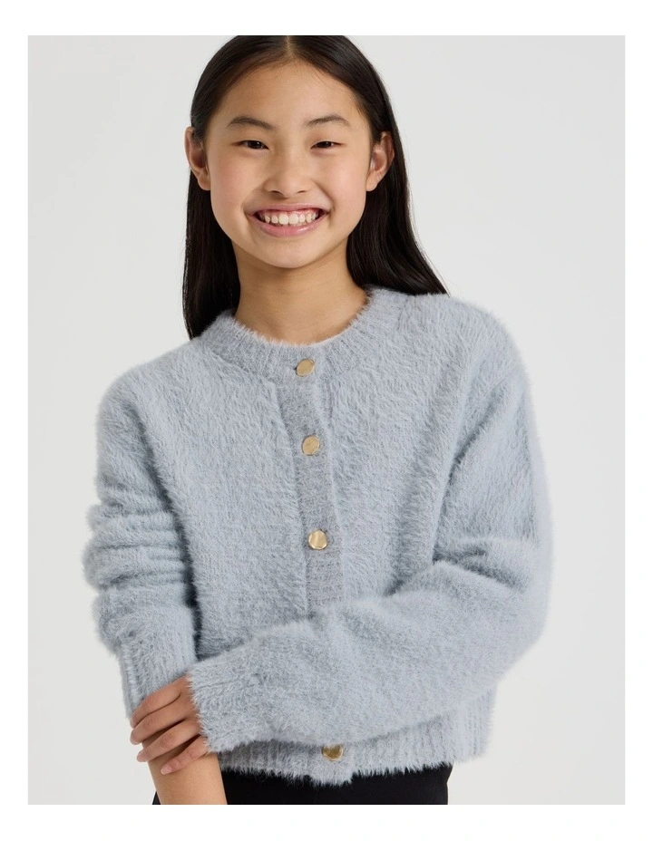 Knitted Fluffy Cardigan in Grey image 3