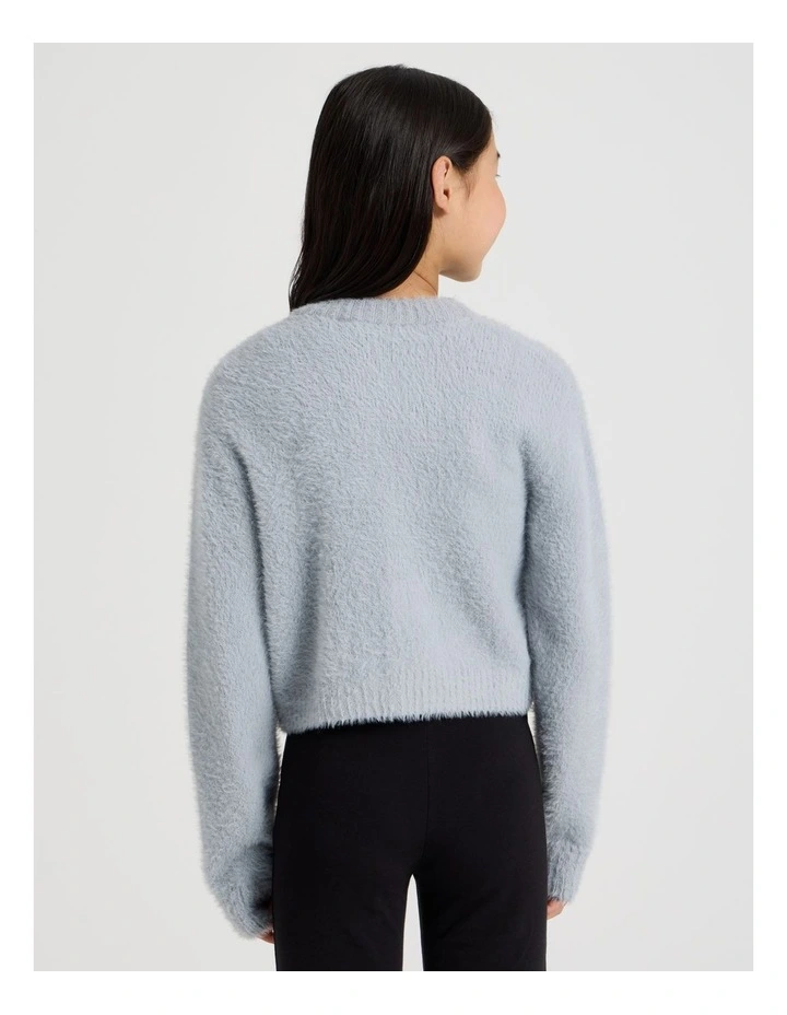 Knitted Fluffy Cardigan in Grey image 4