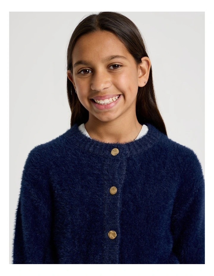 Knitted Fluffy Cardigan in Navy image 2
