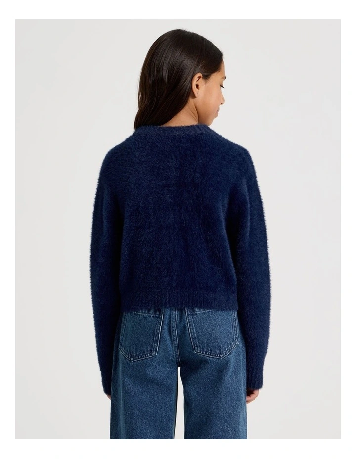 Knitted Fluffy Cardigan in Navy image 5