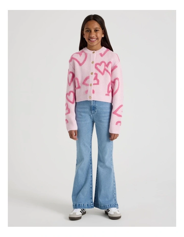 Knitted Fluffy Heart Cardigan in Pink image 4