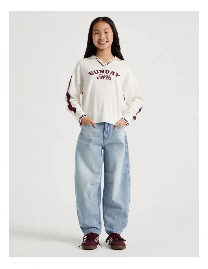 Sunday Club Knitted Polo Jumper in White image 1