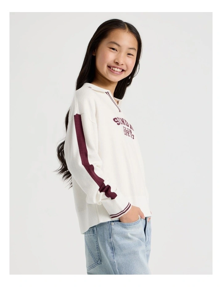 Sunday Club Knitted Polo Jumper in White image 3