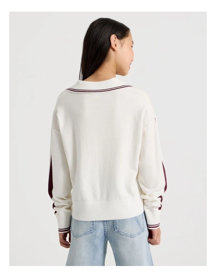 Sunday Club Knitted Polo Jumper in White image 5