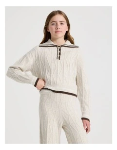 Knitted Rugby Jumper in Oat Marle