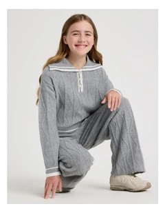 Knitted Rugby Jumper in Grey Marle