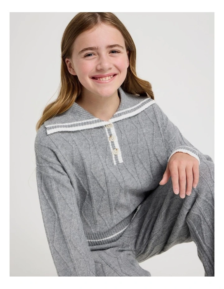 Knitted Rugby Jumper in Grey Marle image 6