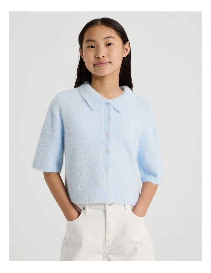 Fluffy Button Down Cardigan in Light Blue image 2