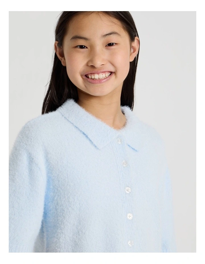 Fluffy Button Down Cardigan in Light Blue image 3