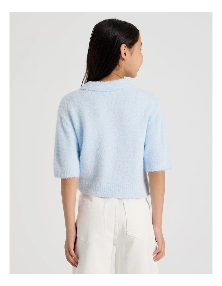 Fluffy Button Down Cardigan in Light Blue image 4
