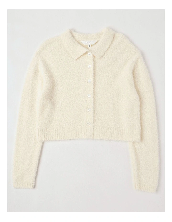 Fluffy Button Down Cardigan in Ecru image 1