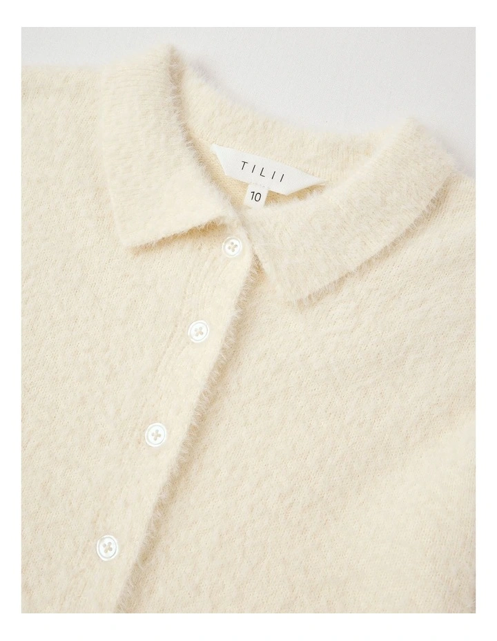 Fluffy Button Down Cardigan in Ecru image 2