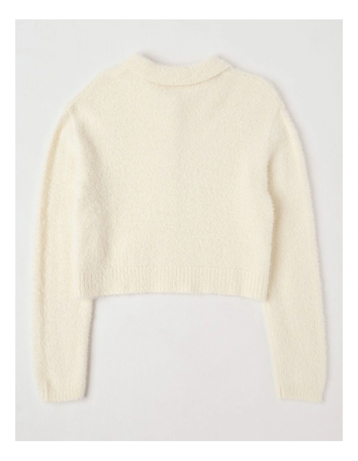 Fluffy Button Down Cardigan in Ecru image 3