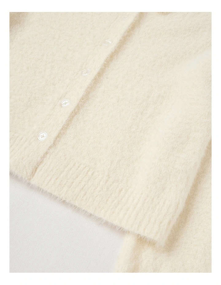 Fluffy Button Down Cardigan in Ecru image 4