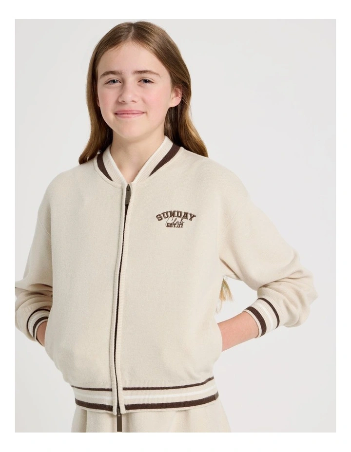 Knitted Bomber Jacket in Oat Marle image 1