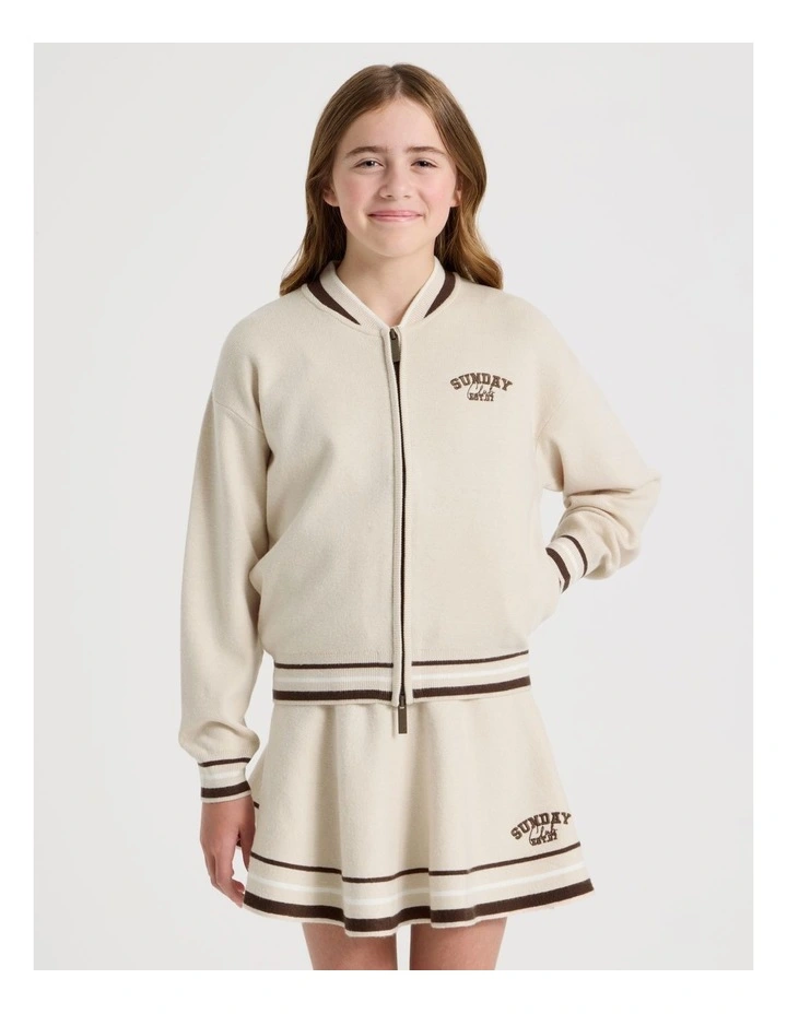 Knitted Bomber Jacket in Oat Marle image 4