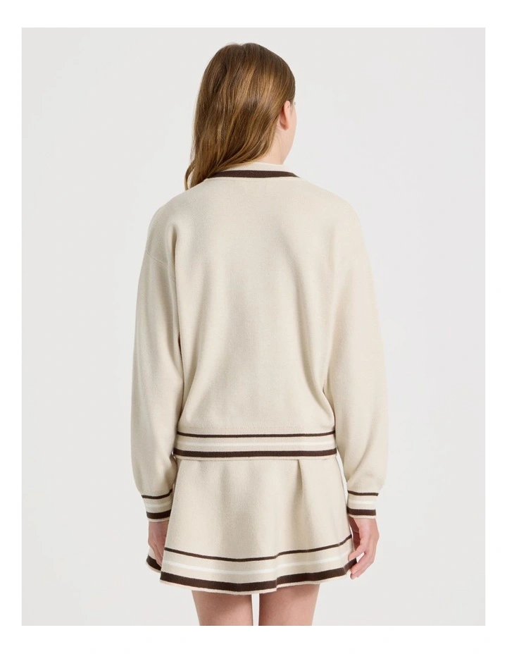 Knitted Bomber Jacket in Oat Marle image 5