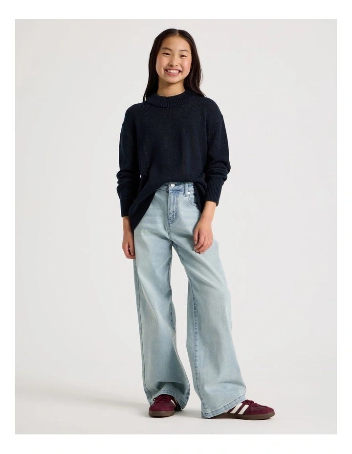 Oversized Knitted Stripe Jumper in Navy image 2