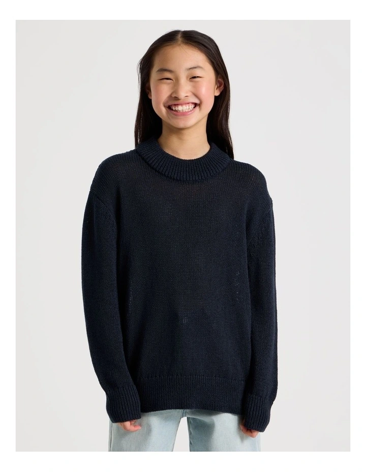 Oversized Knitted Stripe Jumper in Navy image 4