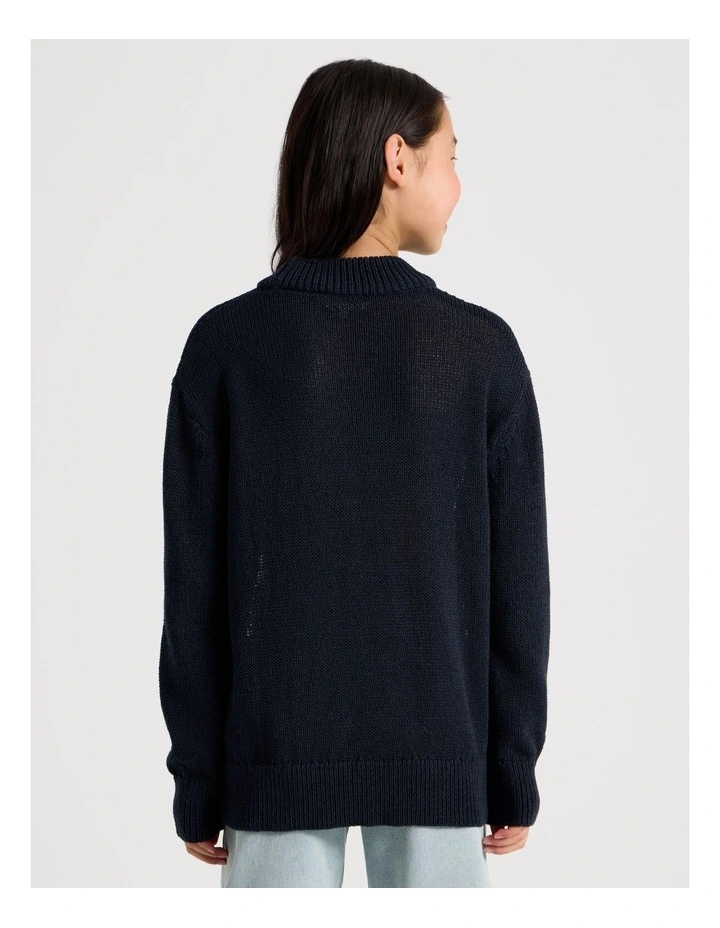 Oversized Knitted Stripe Jumper in Navy image 5
