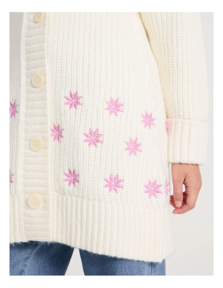 Longline Cardigan with Fur Collar in White image 5