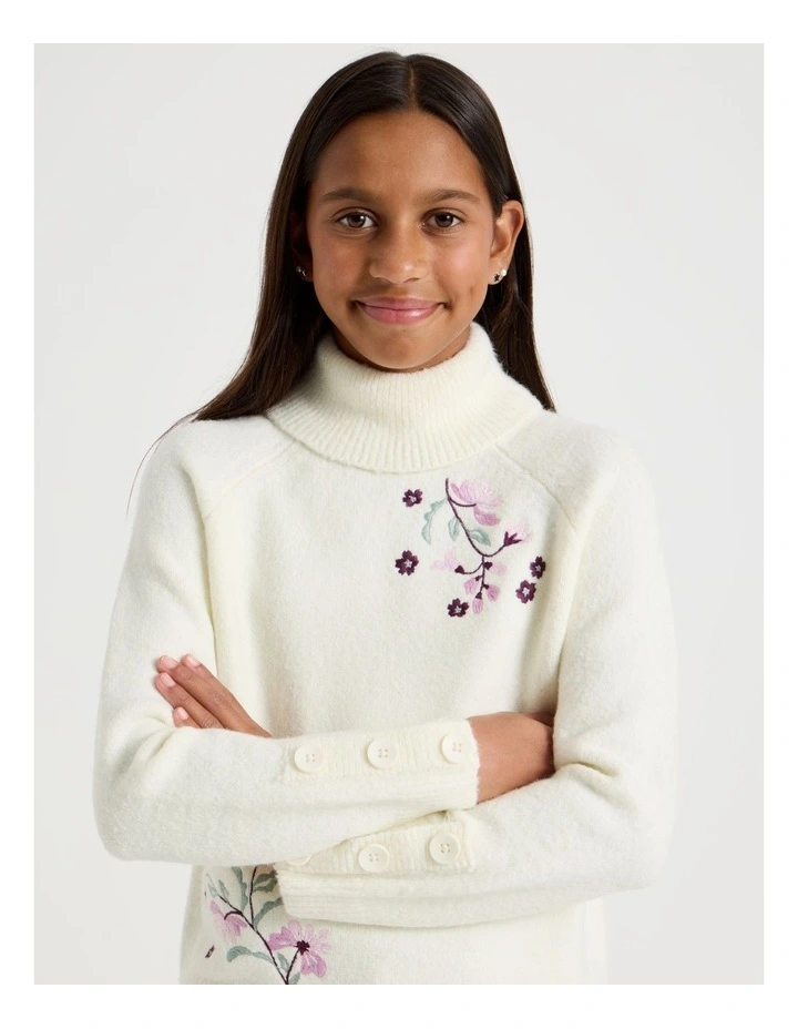Knitted Jumper with Embroidery in White image 2