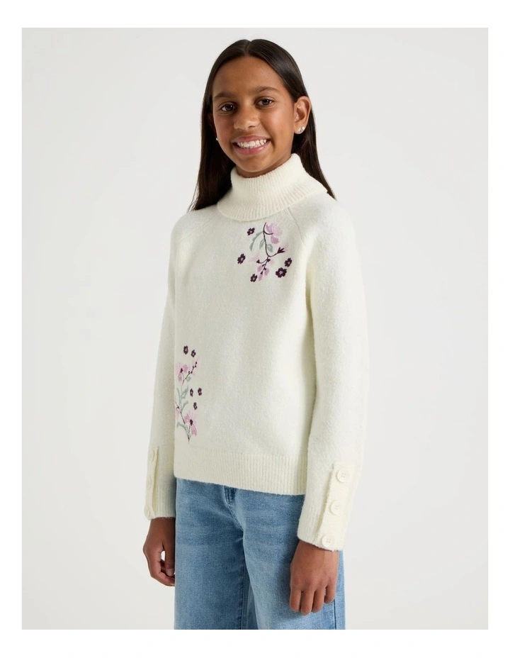 Knitted Jumper with Embroidery in White image 3