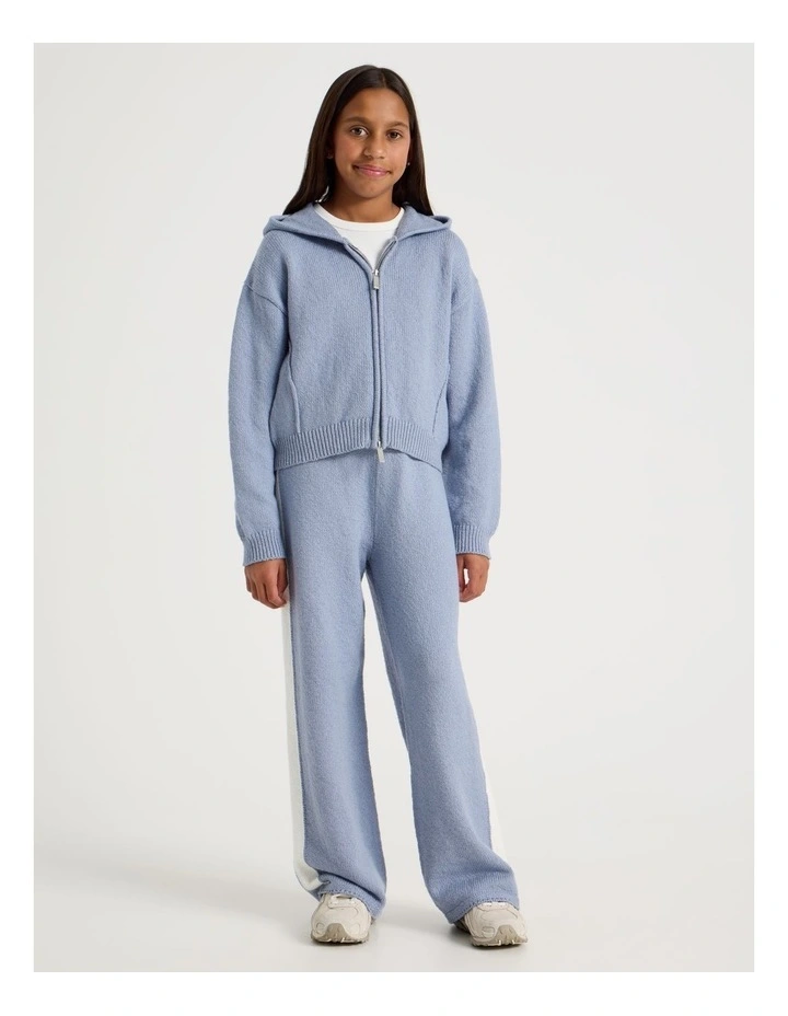 Knitted Zip Thur Hoodie in Blue image 4