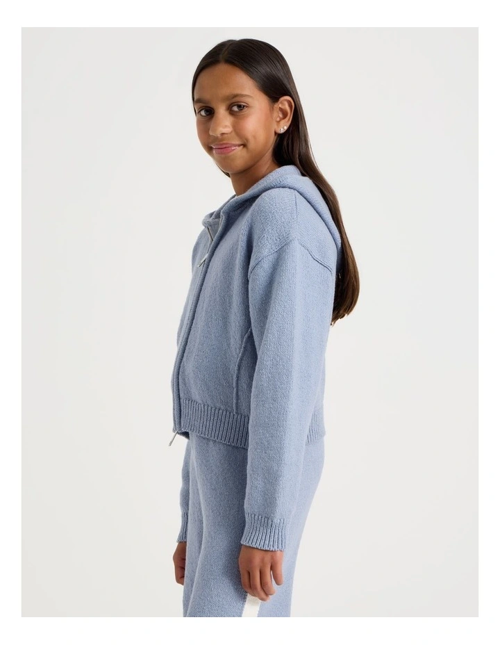 Knitted Zip Thur Hoodie in Blue image 5
