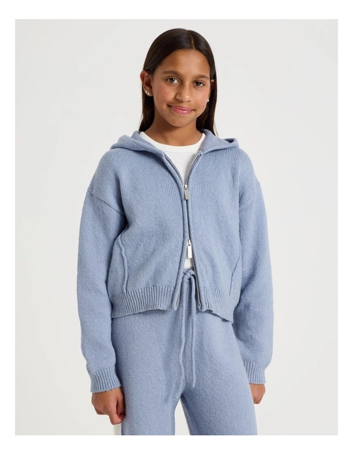 Knitted Zip Thur Hoodie in Blue image 6