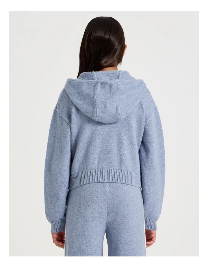 Knitted Zip Thur Hoodie in Blue image 7