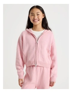 Knitted Zip Thur Hoodie in Blue